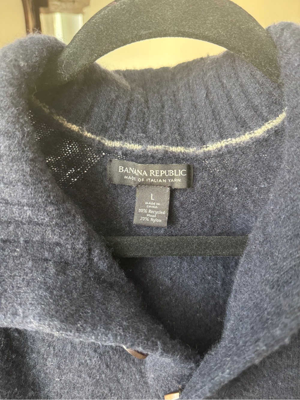 Banana Republic Men's Navy Zip-Up Shawl Collar Sweater (Damaged Buttons) - Picture 3 of 6